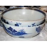 TWO CHINESE BLUE AND WHITE PUNCH BOWLS, QING DYNASTY (RESTORATIONS)