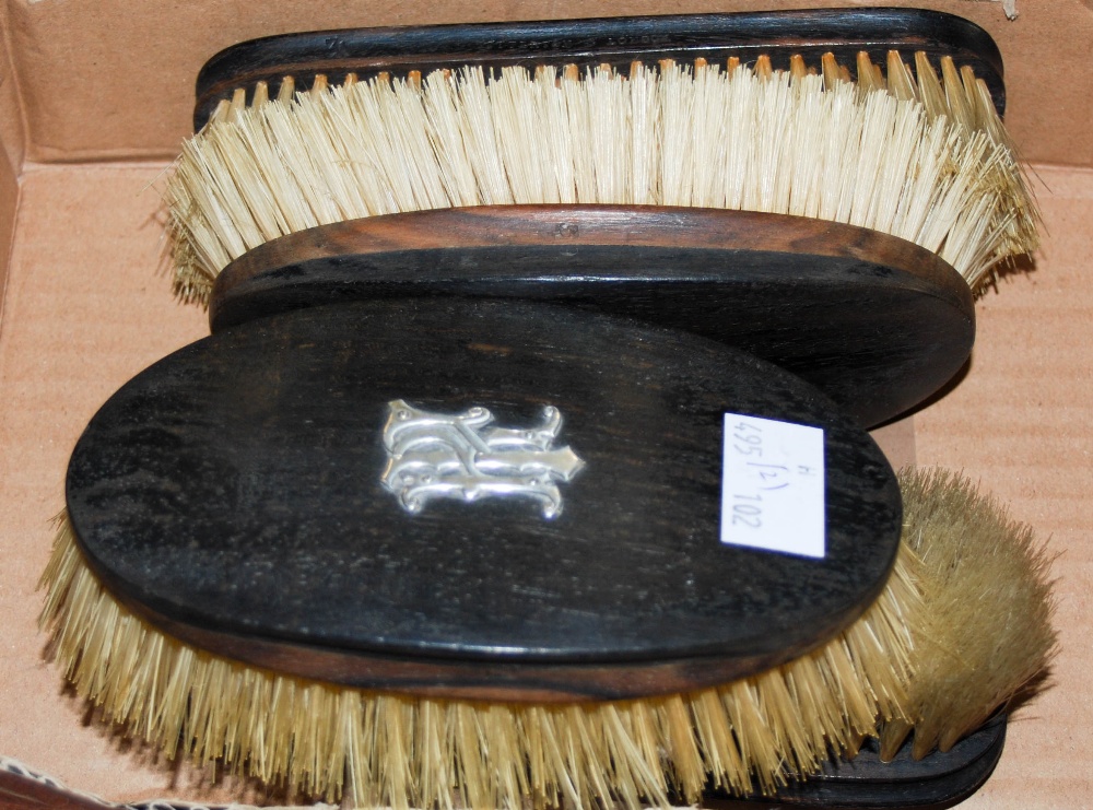 TWO PAIRS OF VINTAGE GENTLEMENS BRUSHES BEARING WHITE METAL INITIALS