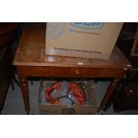 A VICTORIAN WALNUT SIDE TABLE WITH SINGLE FRIEZE TOGETHER WITH ANOTHER STAINED PINE SIDE TABLE