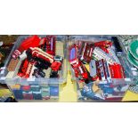 A LARGE GROUP OF MODEL VEHICLES, MAINLY TRANSPORT INCLUDING BUSES, TRAMS AND HEAVY GOODS VEHICLES,