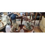 TWO LARGE SCOTTISH ART PAINTED RESIN FIGURES INCLUDING A FIGURE OF A RED GROUSE AND A FIGURE OF A