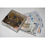 COLLECTION OF ASSORTED VINTAGE COINAGE AND BANK NOTES COMPRISING SIX ROYAL BANK OF SCOTLAND FIVE