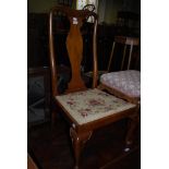 EARLY 20TH CENTURY MAHOGANY NEEDLEWORK UPHOLSTERED GOSSIP CHAIR, WITH VASE-SHAPED SPLAT, TOGETHER