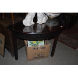 A 19TH CENTURY MAHOGANY D-END CONSOLE TABLE TOGETHER WITH ANOTHER 19TH CENTURY DEMI-LUNE CONSOLE