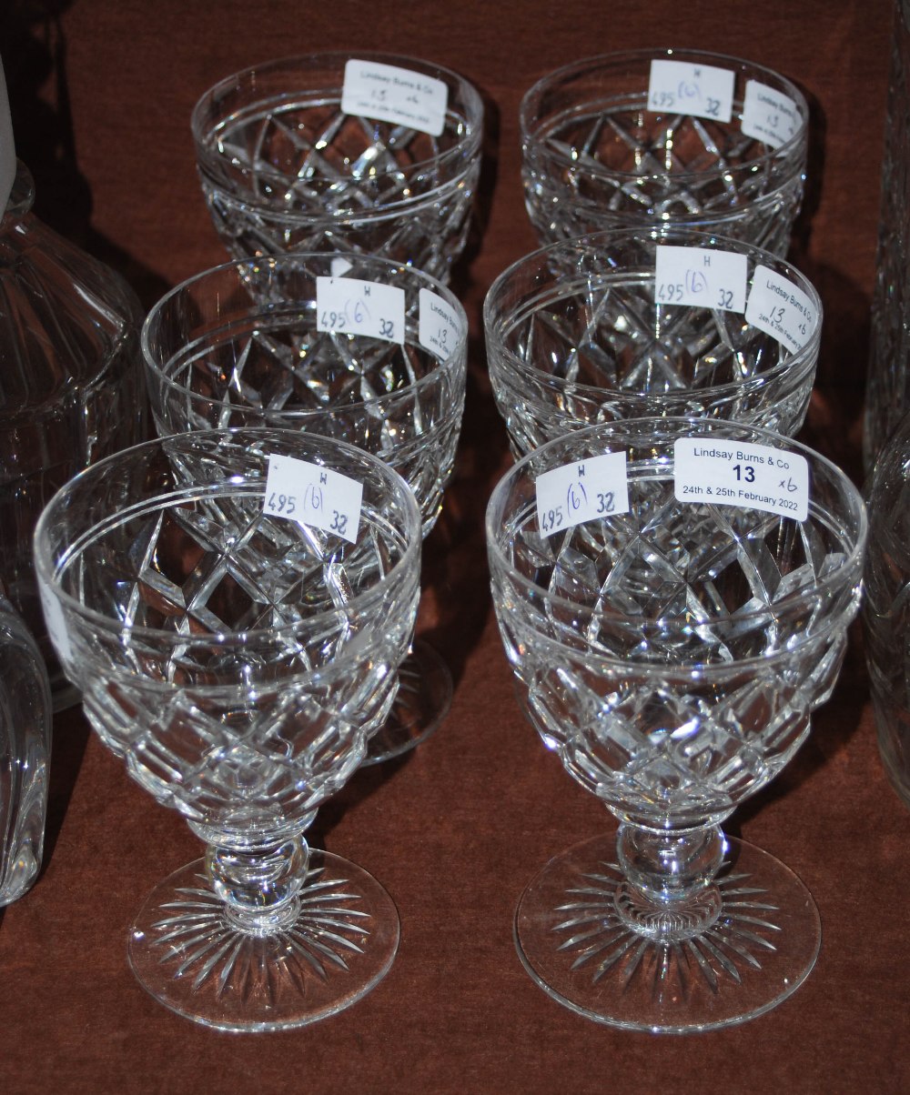 SIX STUART CRYSTAL CUT GLASS WINE GOBLETS.