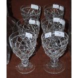 SIX STUART CRYSTAL CUT GLASS WINE GOBLETS.