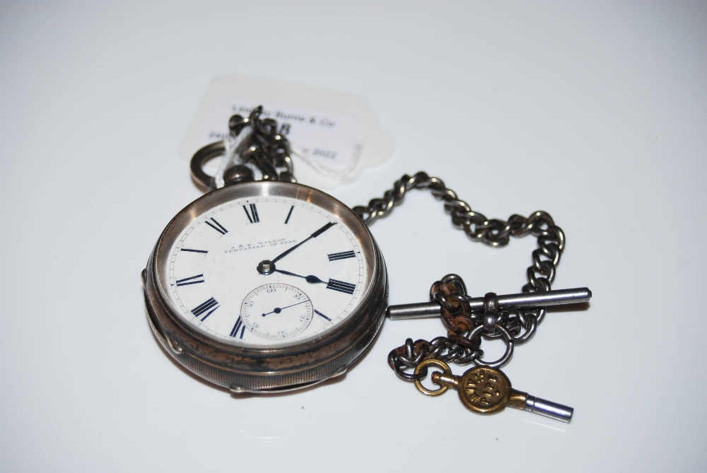 LONDON SILVER CASED OPEN-FACED POCKET WATCH, 'J AND E WILSON, NEWCASTLE ON TYNE' WITH WHITE ROMAN