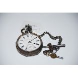 LONDON SILVER CASED OPEN-FACED POCKET WATCH, 'J AND E WILSON, NEWCASTLE ON TYNE' WITH WHITE ROMAN