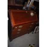 A GEORGE III MAHOGANY AND PARQUETRY INLAID FALL FRONT BUREAU