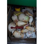 BOX OF ASSORTED IVORY GROUND CERAMICS AND OTHER DECORATIVE WARE.