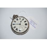 A LATE 19TH CENTURY ENGLISH SILVER POCKET WATCH, THE WHITE ENAMEL DIAL WITH BLACK ROMAN NUMERALS AND