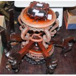 A GROUP OF 20TH CENTURY CHINESE CARVED DARKWOOD STANDS, OF VARIOUS FORMS AND SIZES, THE LARGEST