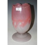 VASART TULIP LAMP MOTTLED PINK AND OPAQUE WHITE WITH BAND OF TYPICAL WHIRLS.