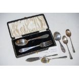 CASED BIRMINGHAM SILVER FORK AND SPOON, TOGETHER WITH THREE SILVER TEASPOONS, SILVER BUTTER KNIFE