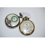 TWO EARLY 20TH CENTURY FRENCH EIGHT DAY OPEN FACE POCKET WATCHES, WITH VISIBLE BALANCE WHEEL, A