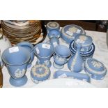 COLLECTION OF ASSORTED WEDGWOOD BLUE GROUND JASPER WARE.
