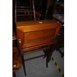 LATE 19TH/ EARLY 20TH CENTURY MAHOGANY FOLDING CAMPAIGN DESK, OPENING TO A GREEN LEATHER AND SATIN
