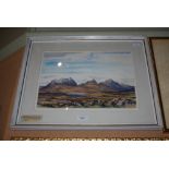 •AR TWO FRAMED MODERN SCOTTISH DECORATIVE WATERCOLOURS, INCLUDING A RAY LAWSON, HILLS OF WESTER ROSS