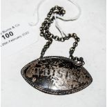 A GEORGE III SILVER WHISKY DECANTER LABEL, PROBABLY MAKER JOHN WHITTINGHAM LONDON 1791, WITH