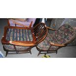 TWO ERCOL ARMCHAIRS WITH LOOSE FLORAL CUSHIONS TOGETHER WITH A MATCHING RECTANGULAR FOOTSTOOL