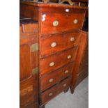 A 19TH CENTURY MAHOGANY TALL CHEST OF FIVE GRADUATED COCKBEADED DRAWERS, TOGETHER WITH A 19TH