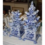 *PAIR OF WELDON STAFFORDSHIRE BLUE AND WHITE DELFT STYLE SECTIONAL TULIPIERES.