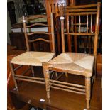 TWO CHILDS CHAIRS, ONE OF LADDER BACK FORM WITH STRING SEAT, THE OTHER SIMULATED BAMBOO WITH WOVEN