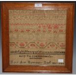 AN EARLY 19TH CENTURY NEEDLEWORK SAMPLER BY MARY-ANNE BOWMAN 1837, WORKED IN COLOURED THREADS WITH