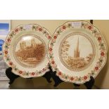 PAIR OF WEDGWOOD LNER CATHEDRAL SERIES DESSERT PLATES, TRANSFER PRINTED WITH HAND-COLOURED DETAIL