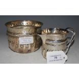 ANTIQUE LONDON SILVER SUGAR BOWL AND MATCHING CREAM JUG, WITH PART GADROONED DECORATION, GROSS