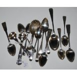 COLLECTION OF GEORGIAN AND VICTORIAN ASSORTED SILVER FLATWARE, GROSS WEIGHT 7.6 TROY OZ.