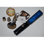 A GROUP OF SMALL SILVER ITEMS, INCLUDING A DANISH SOUVENIR SPOON, A NAPKIN RING, A THIMBLE, A