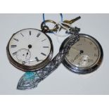 LONDON SILVER CASED OPEN-FACED POCKET WATCH 'E. SIEGER, GREENOCK' WITH WHITE AND BLACK ROMAN NUMERAL