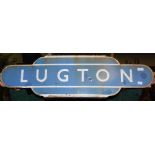 RAILWAYANA - A BRITISH RAILWAYS SCOTTISH REGION ENAMEL TOTEM SIGN, 'LUGTON', 91CM WIDE.