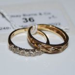 TWO 9CT GOLD AND PASTE SET RINGS, GROSS WEIGHT 3.5 GRAMS.