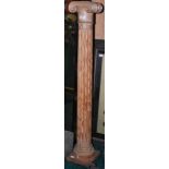 *A CARVED PINE DORIC COLUMN WITH FLUTED DETAIL ON SQUARE PLINTH BASE