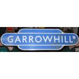 RAILWAYANA - A BRITISH RAILWAYS SCOTTISH REGION ENAMEL TOTEM SIGN 'GARROWHILL', 92CM WIDE.