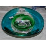 LIMITED EDITION CAITHNESS FREESTYLE GLASS BOWL BY JOHN CHRISTIE WORKED IN BLUE, CLEAR, GREEN AND
