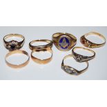 COLLECTION OF EIGHT ASSORTED 9CT, 15CT, 18CT AND OTHER YELLOW METAL DRESS RINGS, GROSS WEIGHT 19.3