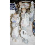 THREE LLADRO PORCELAIN FIGURES, A LLADRO PORCELAIN GOOSE, TOGETHER WITH THREE OTHER SIMILAR