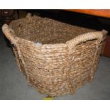 *WOVEN RUSH FOUR-HANDLED COUNTRY HOUSE LOG BASKET