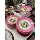 A 19TH CENTURY PINK GROUND HAND-PAINTED CHINA PART DESSERT SET