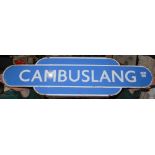 RAILWAYANA - A BRITISH RAILWAYS SCOTTISH REGION ENAMEL TOTEM SIGN, 'CAMBUSLANG', 91CM WIDE.