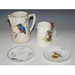 COLLECTION OF FOUR PIECES OF BIRD RELATED PORCELAIN, INCLUDING A ROYAL WORCESTER BULLFINCH JUG