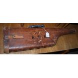 LEATHER LEG OF MUTTON GUN CASE, BEARING INITIALS 'KFK', LEATHER CARTRIDGE BAG AND FOUR ASSORTED