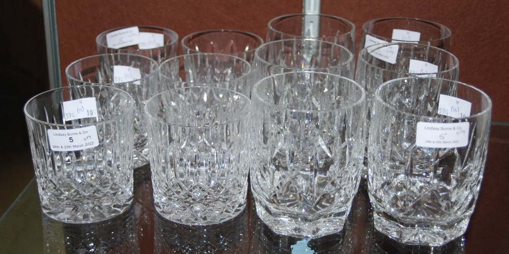 COLLECTION OF CUT GLASSWARE TO INCLUDE SIX CUT CRYSTAL STRAIGHT-SIDED TUMBLERS AND SIX OTHER