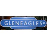 RAILWAYANA - A BRITISH RAILWAYS SCOTTISH REGION ENAMEL TOTEM SIGN 'GLENEAGLES', 91CM WIDE.