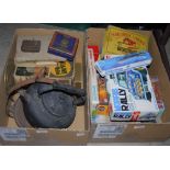 BOX - ASSORTED TOYS TO INCLUDE MODEL KITS, JIGSAW, MATCH BOX GARAGE, MODEL AIRPLANES, TRAINS ETC