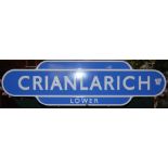 RAILWAYANA - A BRITISH RAILWAYS SCOTTISH REGION ENAMEL TOTEM SIGN, 'CRIANLARICH LOWER', 92CM WIDE