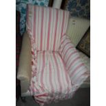 LATE 19TH CENTURY MAHOGANY ARMCHAIR WITH LOOSE PINK STRIPED COVERS